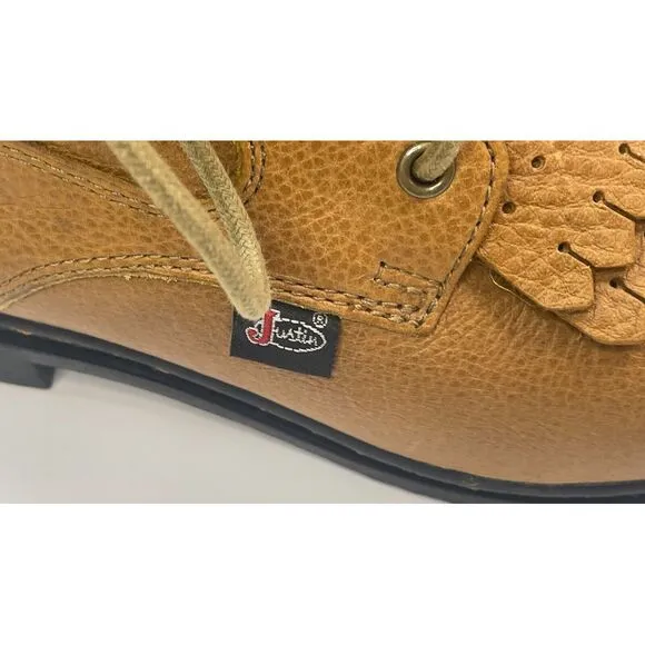 Justin George Strait Women's Round Toe‎ Lace Up Brown Leather Boots Size 7.5 B