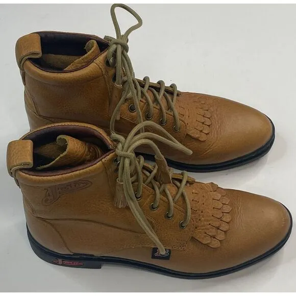 Justin George Strait Women's Round Toe‎ Lace Up Brown Leather Boots Size 7.5 B