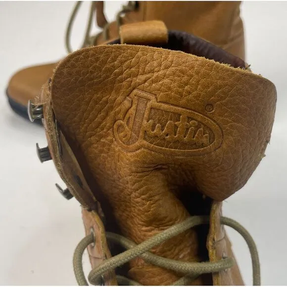 Justin George Strait Women's Round Toe‎ Lace Up Brown Leather Boots Size 7.5 B