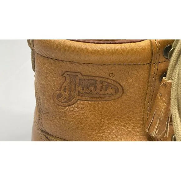 Justin George Strait Women's Round Toe‎ Lace Up Brown Leather Boots Size 7.5 B