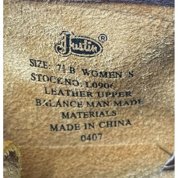 Justin George Strait Women's Round Toe‎ Lace Up Brown Leather Boots Size 7.5 B