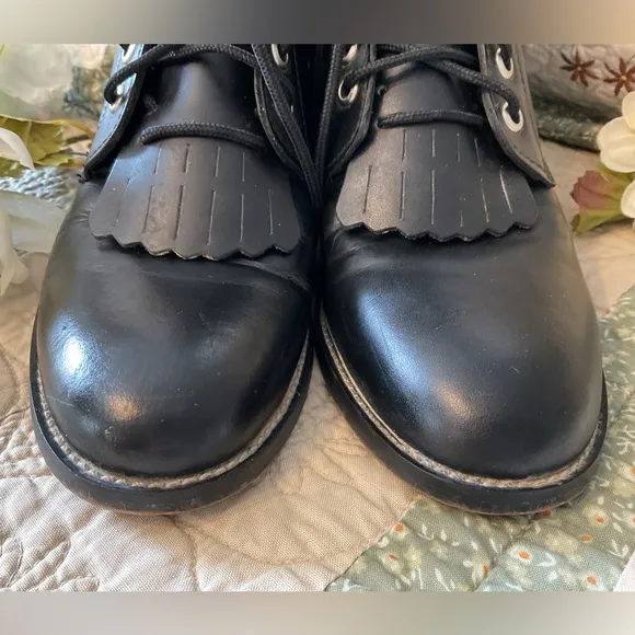 JUSTIN JUNIOR ROPER LACE UP BOOTS SIZE 4.5 D, BLACK EXCELLENT CONDITION