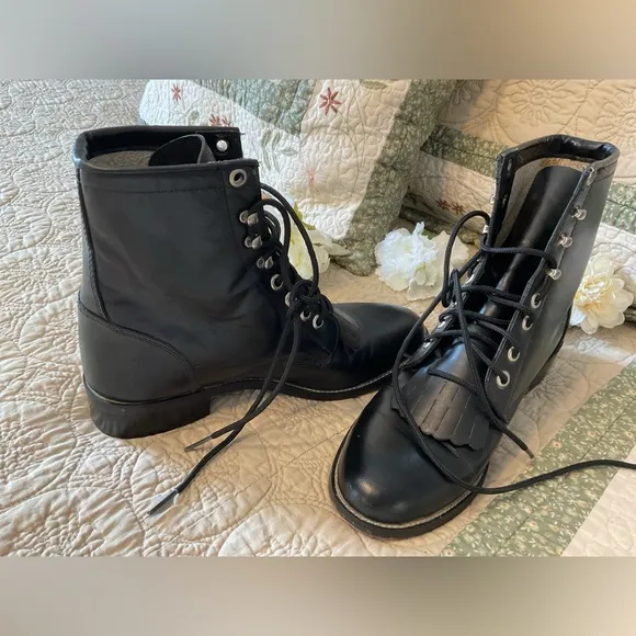 JUSTIN JUNIOR ROPER LACE UP BOOTS SIZE 4.5 D, BLACK EXCELLENT CONDITION