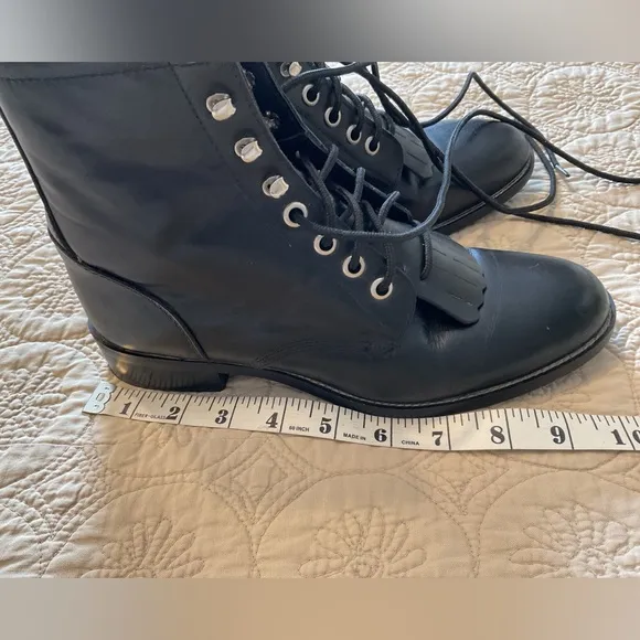JUSTIN JUNIOR ROPER LACE UP BOOTS SIZE 4.5 D, BLACK EXCELLENT CONDITION