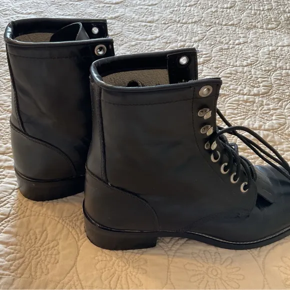 JUSTIN JUNIOR ROPER LACE UP BOOTS SIZE 4.5 D, BLACK EXCELLENT CONDITION