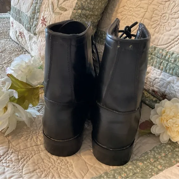 JUSTIN JUNIOR ROPER LACE UP BOOTS SIZE 4.5 D, BLACK EXCELLENT CONDITION