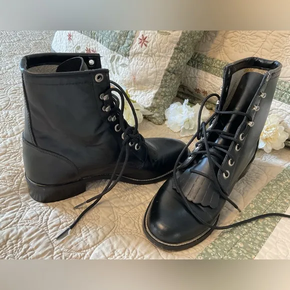 JUSTIN JUNIOR ROPER LACE UP BOOTS SIZE 4.5 D, BLACK EXCELLENT CONDITION