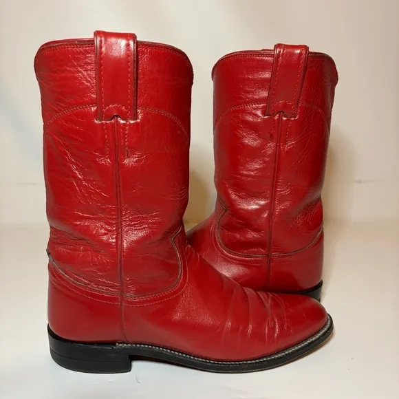 Justin L3055 Red Leather Western Boots Rodeo Roper Style Women Sz 6.5 C Made USA