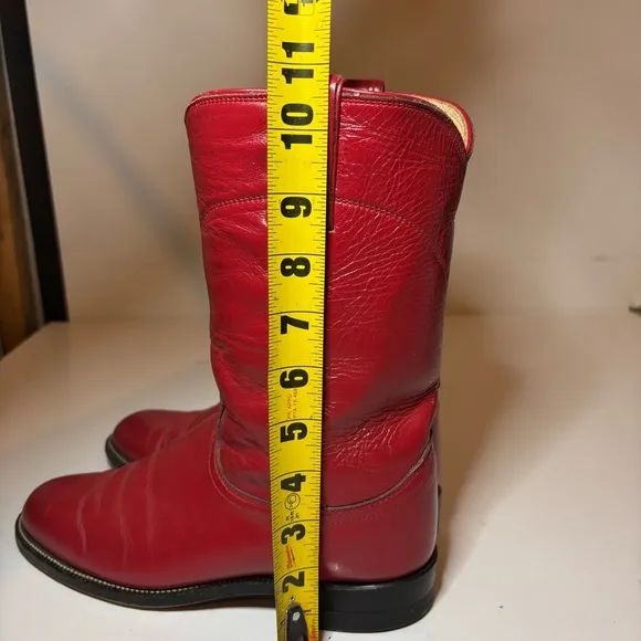 Justin L3055 Red Leather Western Boots Rodeo Roper Style Women Sz 6.5 C Made USA