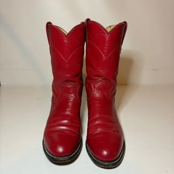 Justin L3055 Red Leather Western Boots Rodeo Roper Style Women Sz 6.5 C Made USA