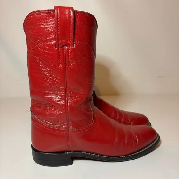 Justin L3055 Red Leather Western Boots Rodeo Roper Style Women Sz 6.5 C Made USA