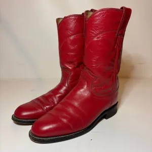 Justin L3055 Red Leather Western Boots Rodeo Roper Style Women Sz 6.5 C Made USA