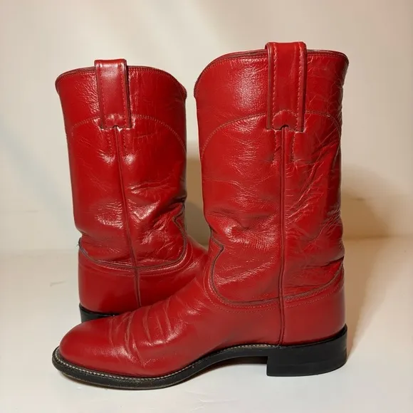 Justin L3055 Red Leather Western Boots Rodeo Roper Style Women Sz 6.5 C Made USA