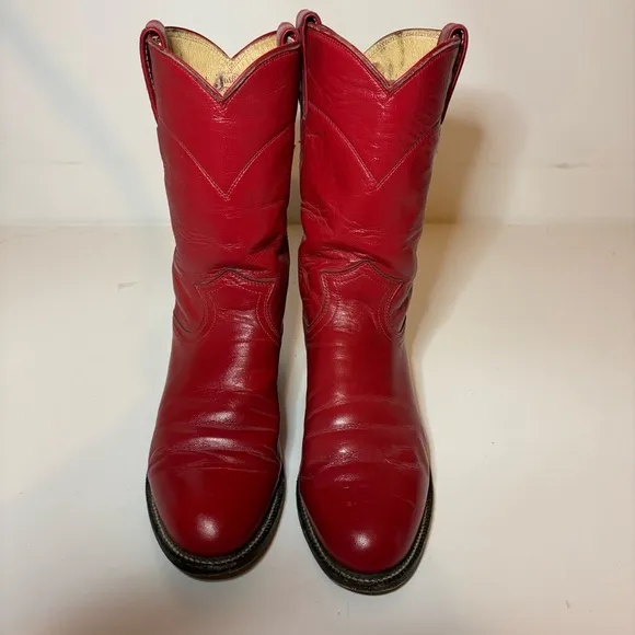 Justin L3055 Red Leather Western Boots Rodeo Roper Style Women Sz 6.5 C Made USA