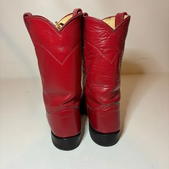 Justin L3055 Red Leather Western Boots Rodeo Roper Style Women Sz 6.5 C Made USA