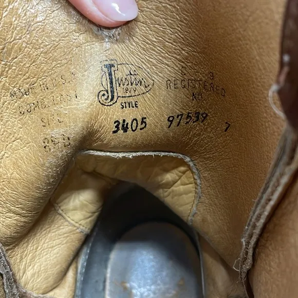 Justin Men’s Bay Apache Brown Leather Western Cowboy Boots 3405 Size 8.5D