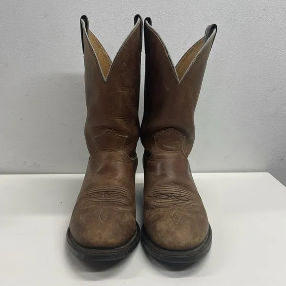 Justin Men’s Bay Apache Brown Leather Western Cowboy Boots 3405 Size 8.5D