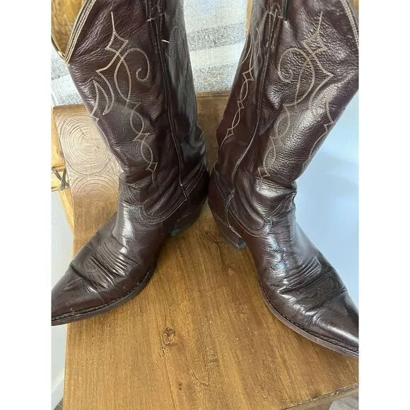 Justin Premium Soft Leather PT Cowboy Boots In Burgundy Brown Men’s 8.5 EE