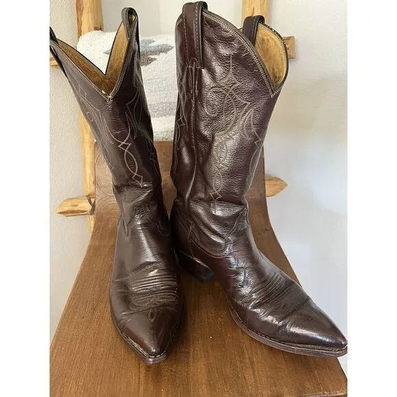 Justin Premium Soft Leather PT Cowboy Boots In Burgundy Brown Men’s 8.5 EE