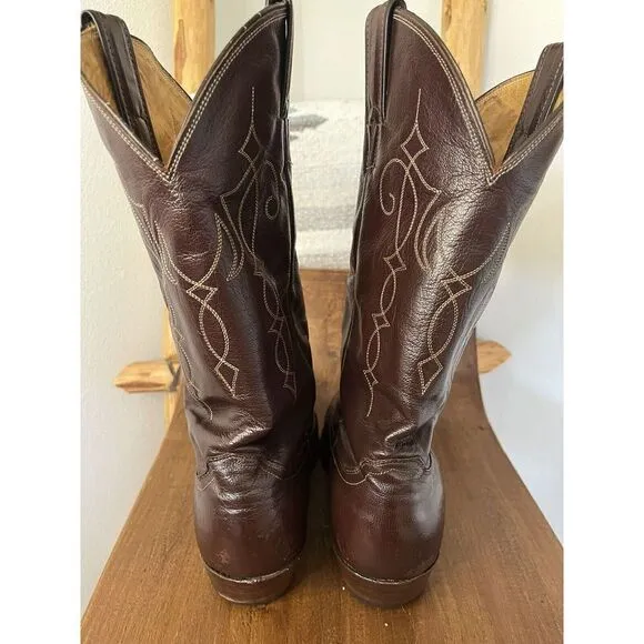 Justin Premium Soft Leather PT Cowboy Boots In Burgundy Brown Men’s 8.5 EE