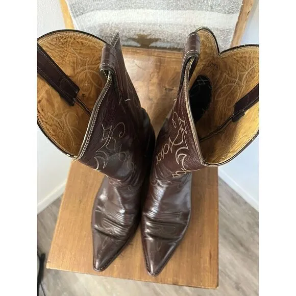 Justin Premium Soft Leather PT Cowboy Boots In Burgundy Brown Men’s 8.5 EE
