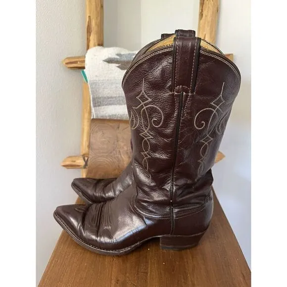 Justin Premium Soft Leather PT Cowboy Boots In Burgundy Brown Men’s 8.5 EE