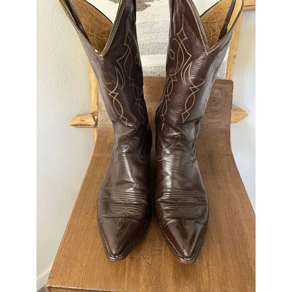 Justin Premium Soft Leather PT Cowboy Boots In Burgundy Brown Men’s 8.5 EE