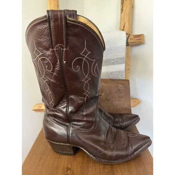Justin Premium Soft Leather PT Cowboy Boots In Burgundy Brown Men’s 8.5 EE