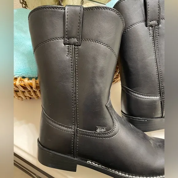 Justin ROPERS Men’s Black Leather Western Cowboy Boots! TIME FOR RODEO SZ:8.5 EE