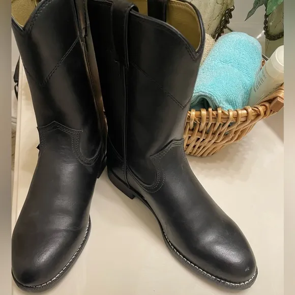 Justin ROPERS Men’s Black Leather Western Cowboy Boots! TIME FOR RODEO SZ:8.5 EE