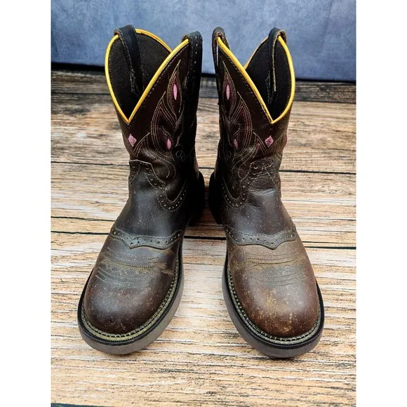 Justin Women 8B Shetland Brown Pink Round Toe Western Southwestern Cowgirl Boots