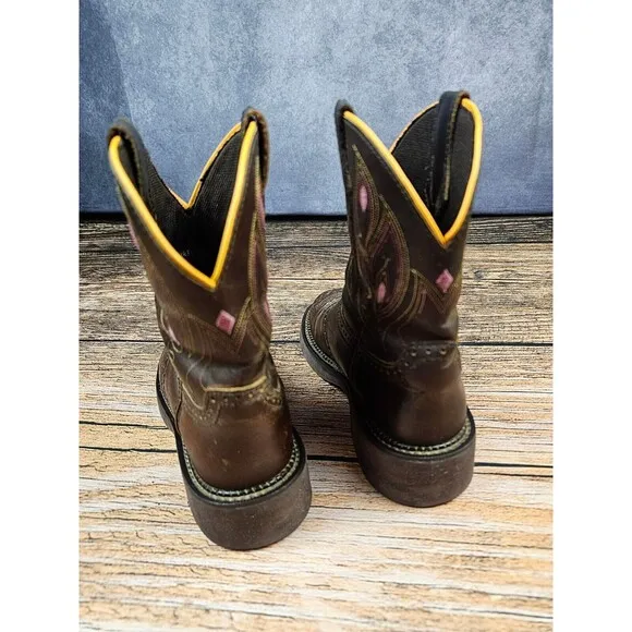 Justin Women 8B Shetland Brown Pink Round Toe Western Southwestern Cowgirl Boots