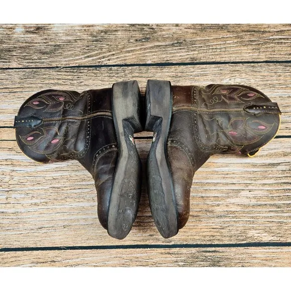 Justin Women 8B Shetland Brown Pink Round Toe Western Southwestern Cowgirl Boots