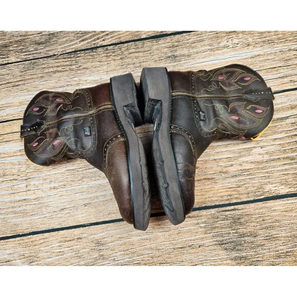 Justin Women 8B Shetland Brown Pink Round Toe Western Southwestern Cowgirl Boots
