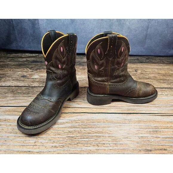 Justin Women 8B Shetland Brown Pink Round Toe Western Southwestern Cowgirl Boots