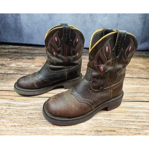 Justin Women 8B Shetland Brown Pink Round Toe Western Southwestern Cowgirl Boots