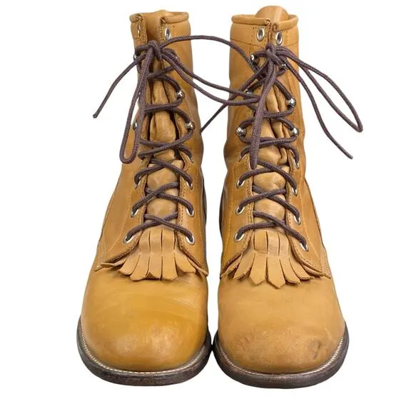 Justin Women’s Hiram Kiltie Roper Brown Leather Western Boot Size US 6.5