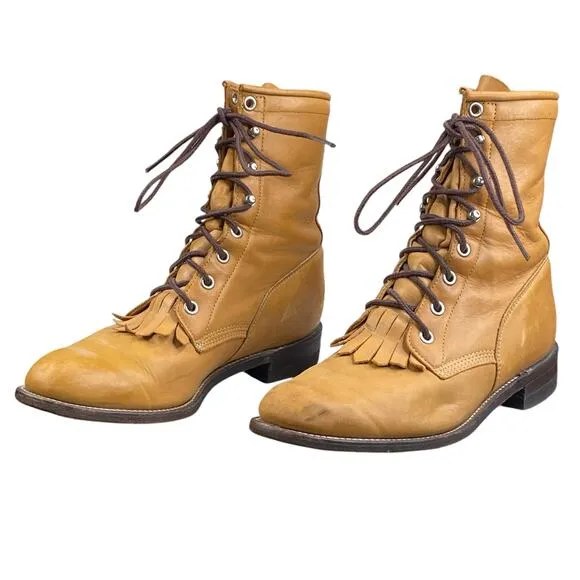 Justin Women’s Hiram Kiltie Roper Brown Leather Western Boot Size US 6.5
