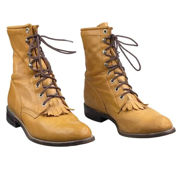 Justin Women’s Hiram Kiltie Roper Brown Leather Western Boot Size US 6.5