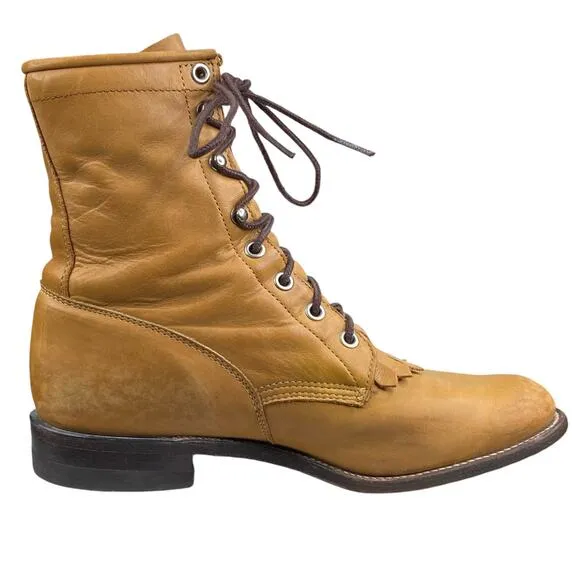 Justin Women’s Hiram Kiltie Roper Brown Leather Western Boot Size US 6.5
