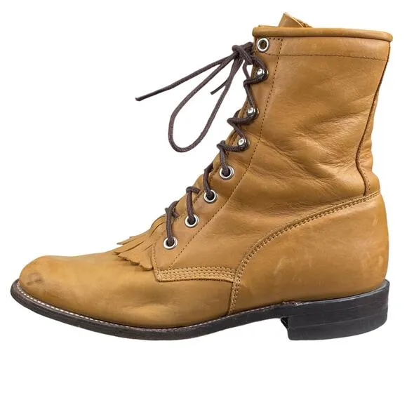 Justin Women’s Hiram Kiltie Roper Brown Leather Western Boot Size US 6.5