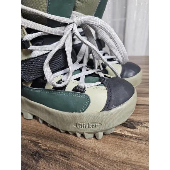 K2 Sherpa Clicker Black Green Gray Snowboard Boots Women's Size 6.5