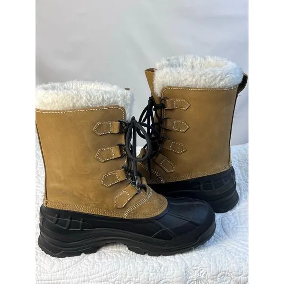 Kamik Men's Size 10 Tan Alborg Winter Lace Up Leather Snow Fleece Lined Boots