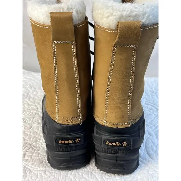 Kamik Men's Size 10 Tan Alborg Winter Lace Up Leather Snow Fleece Lined Boots