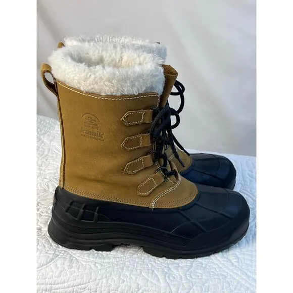 Kamik Men's Size 10 Tan Alborg Winter Lace Up Leather Snow Fleece Lined Boots