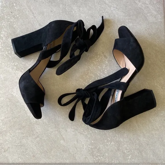 KARL LAGERFELD PARIS BLACK LEATHER SUEDE STRAPPY LACE UP SANDALS SHOES SIZE 8.5