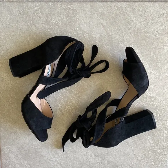 KARL LAGERFELD PARIS BLACK LEATHER SUEDE STRAPPY LACE UP SANDALS SHOES SIZE 8.5