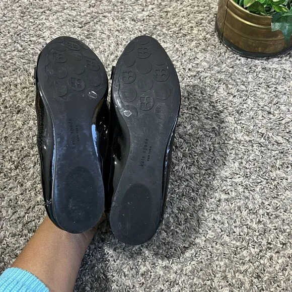 Kate Spade New York Black Peep Toe Ballet Flats Shoes Size 8.5 Patent Leather