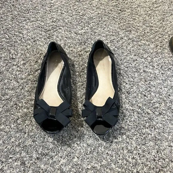 Kate Spade New York Black Peep Toe Ballet Flats Shoes Size 8.5 Patent Leather