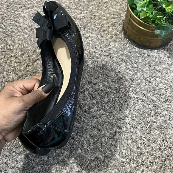 Kate Spade New York Black Peep Toe Ballet Flats Shoes Size 8.5 Patent Leather